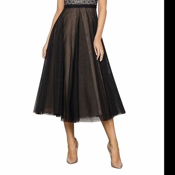 BCBGMAXAZRIA Geometric Floral Lace Tulle Midi Dress Black Pink M - Picture 4 of 8